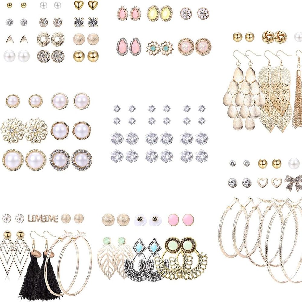 ❤️❤️ NEW 63 Pairs Assorted Multiple Stud Earrings for Women Simple Cute Flow❤️❤️